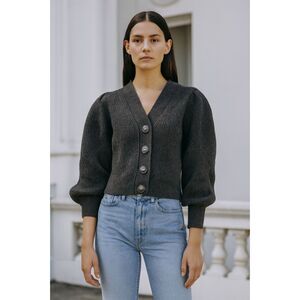 SEA New York Green Balloon Sleeve Ribbed Wool Cardigan Top   Women's Size Medium